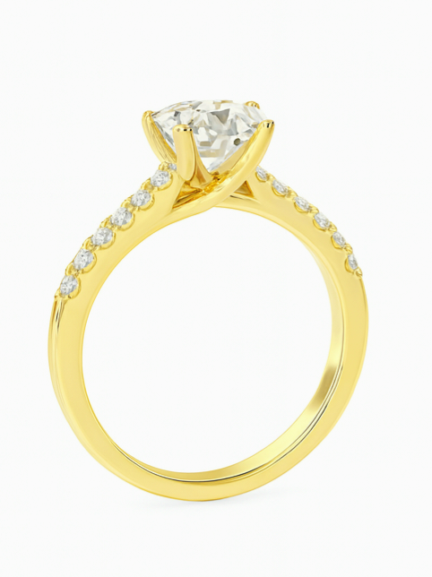 GIA Certified Natural Diamonds The Ophelia Solitaire Ring with Pave Diamonds