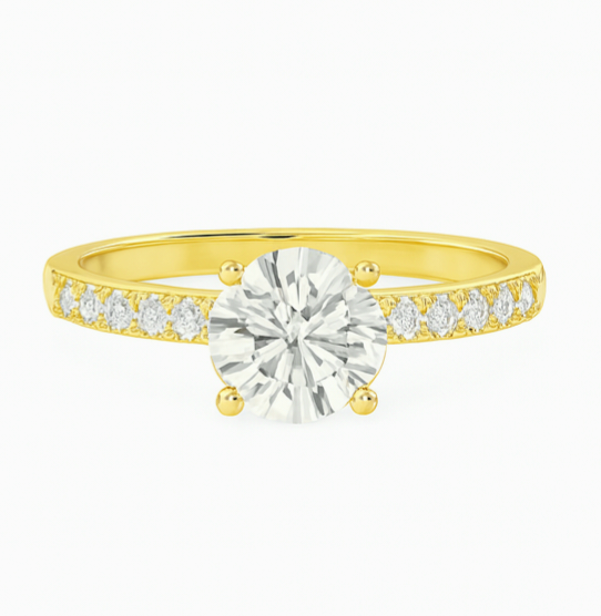 GIA Certified Natural Diamonds The Ophelia Solitaire Ring with Pave Diamonds